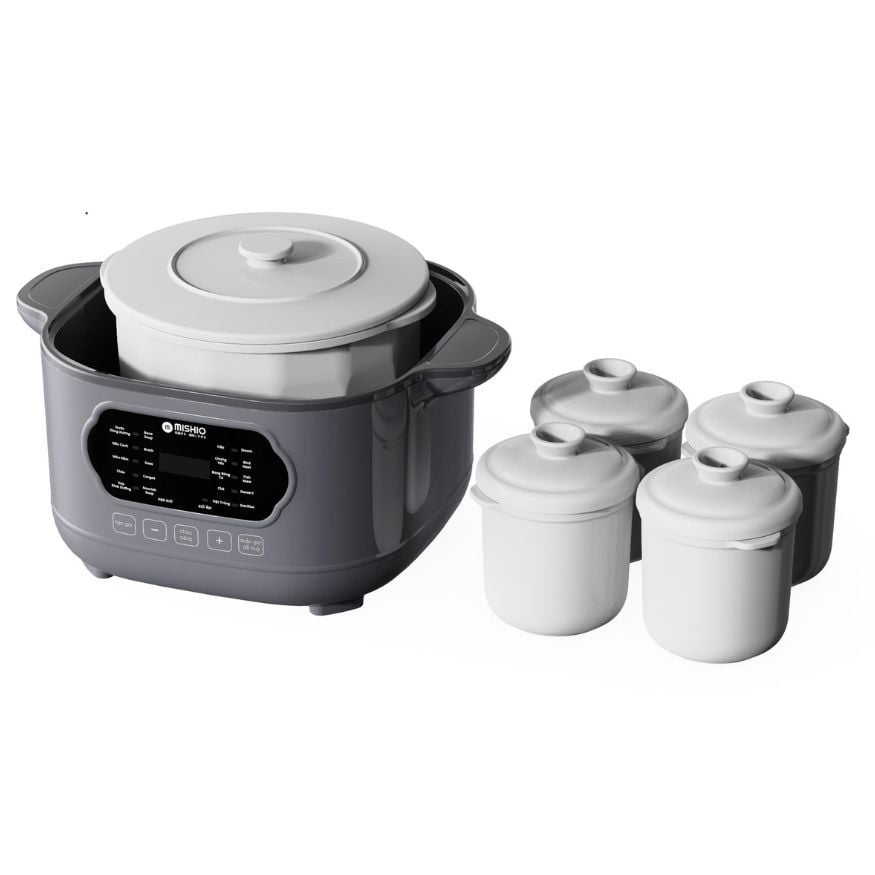 Nồi nấu chậm lòng sứ 3L Mishio MK397 kèm xửng hấp và 4 thố sứ tiện lợi không lo cháy khét hay bong tróc chống dính