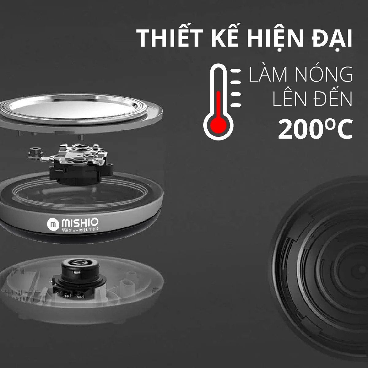  Bình đun thủy tinh Mishio MK341 mâm nhiệt inox 304 không gỉ sét 