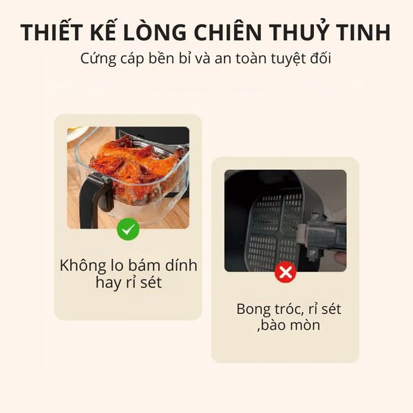  Nồi chiên không dầu thủy tinh 7 Lít Mishio MK373 không bong tróc chống dính, an toàn cho sức khỏe 