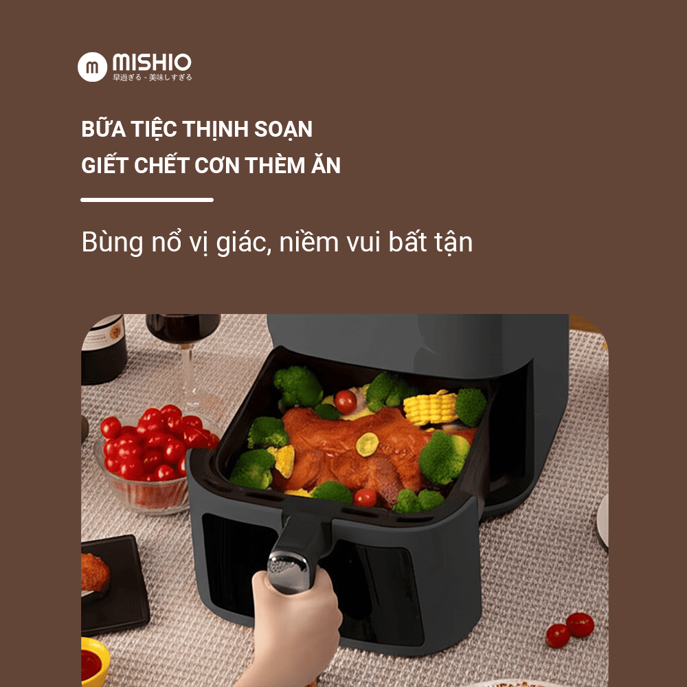 Nồi Chiên Không Dầu 8 Lít Mishio MK391 - Dung Tích Khổng Lồ, Nướng Nguyên Con Gà, Giá Cực Rẻ