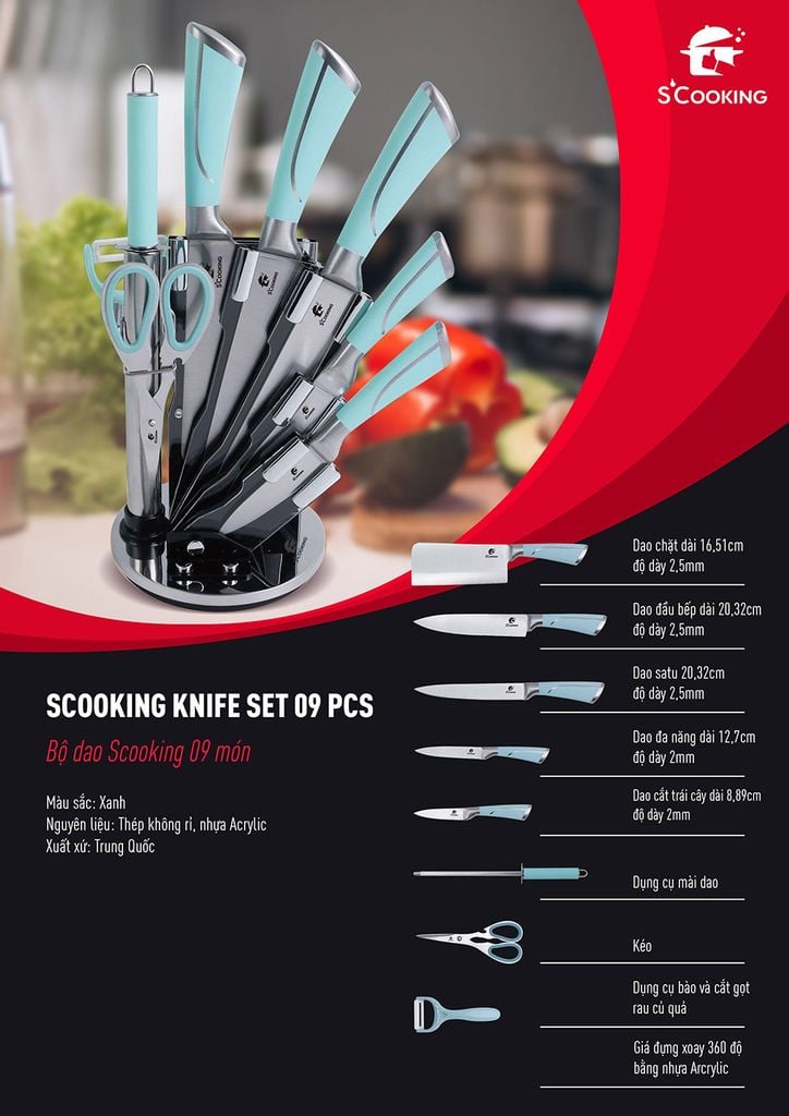 Bộ dao 9 món thép không gỉ cao cấp MK MishioxScooking