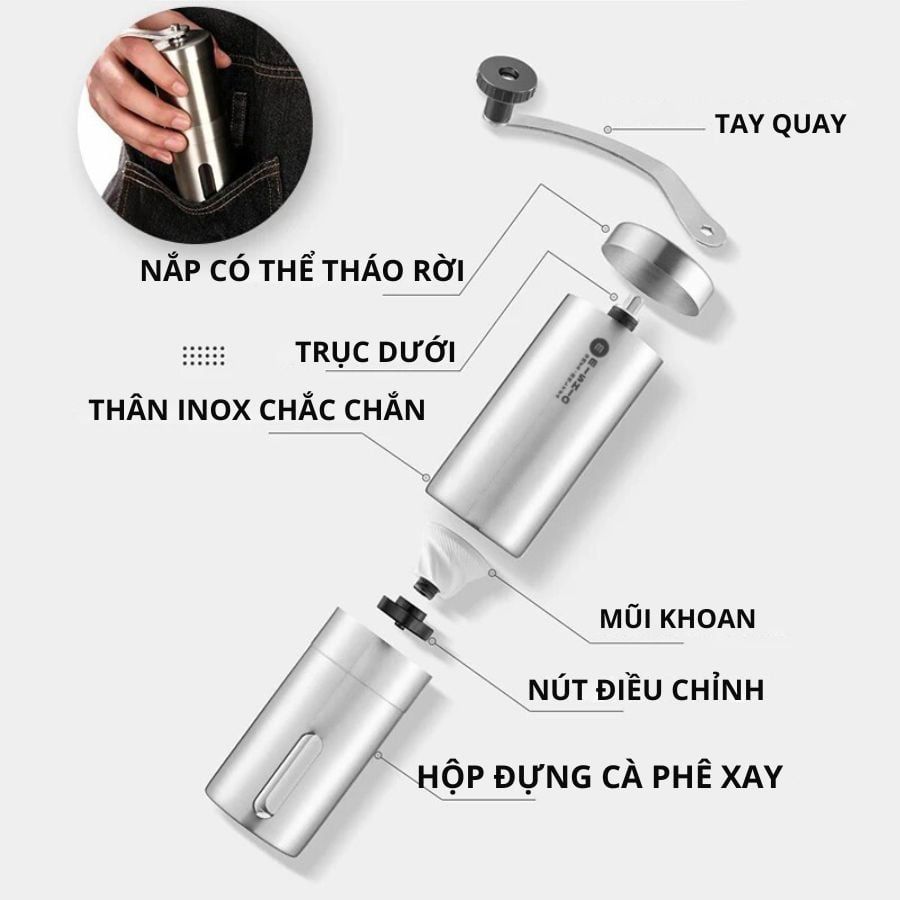  Máy xay hạt cafe Mishio chỉnh độ thô mịn phù hợp pha máy, pha phin, coldbrew 