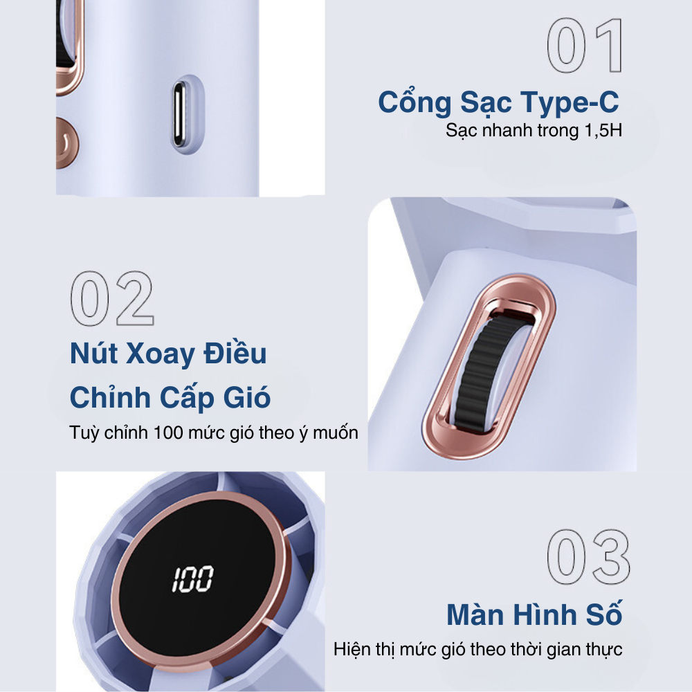 Quạt cầm tay mini Kachi MK400 pin khoẻ 100 cấp độ gió