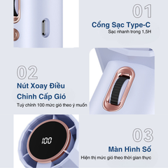 Quạt cầm tay mini Kachi MK400 pin khoẻ 100 cấp độ gió