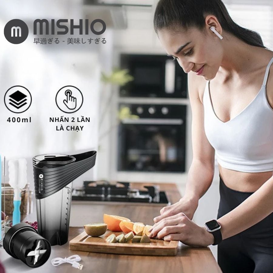  Máy xay sinh tố chạy pin 460ml Mishio MK371 cầm tay mang đi mọi nơi dễ dàng 