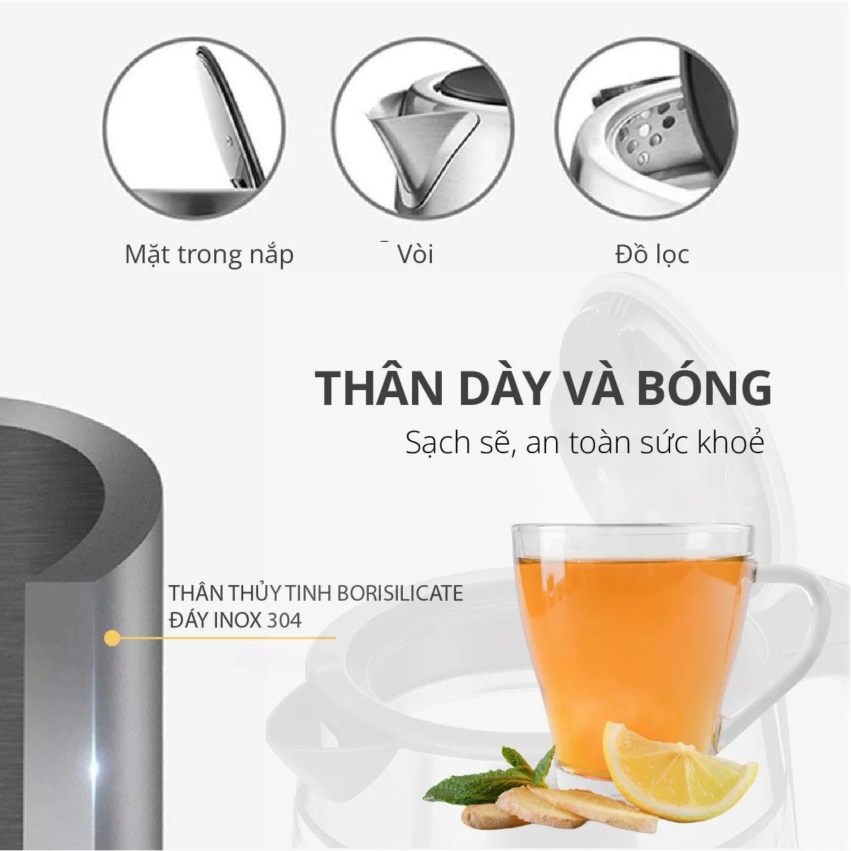  Bình đun thủy tinh Mishio MK341 mâm nhiệt inox 304 không gỉ sét 