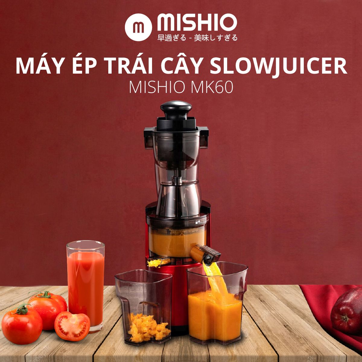  Máy Ép Trái Cây slowjuicer Mishio MK60 máy nặng 5.2kg motor đồng nguyên chất 