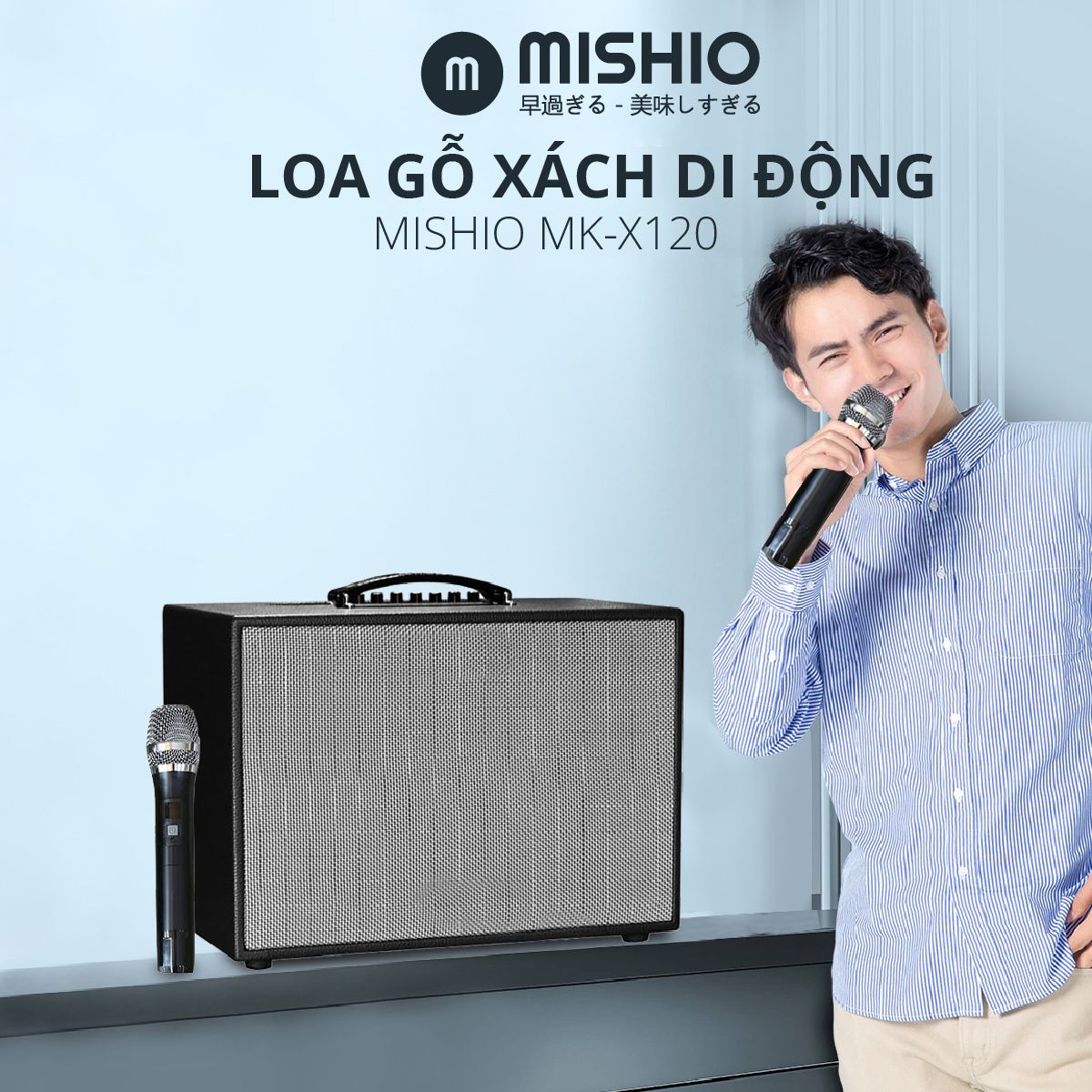  Loa gỗ xách di động Mishio MK-X120 (tặng kèm Micro) 