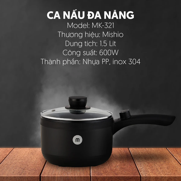  Nồi Nấu Ceramic Mishio MK321 dung tích 1.5L kèm xửng hấp inox 304 