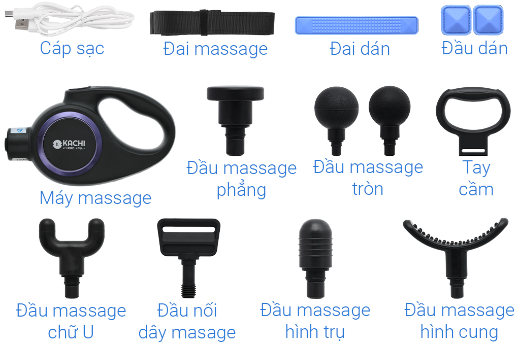 Súng massage Kachi MK353 Pro 6 đầu massage kèm đai rung