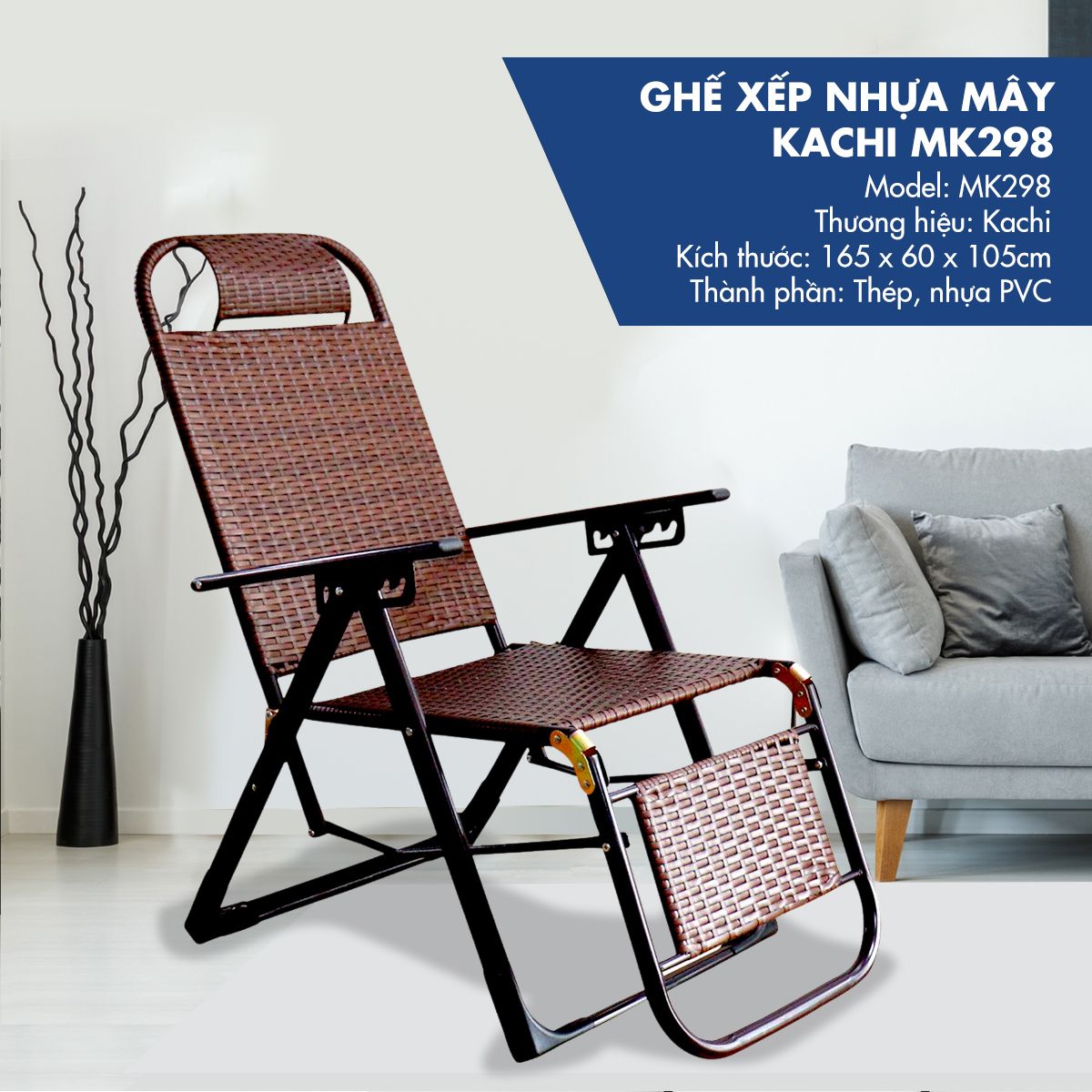  Ghế Xếp Thư Giãn Mây Nhân Tạo MK298 