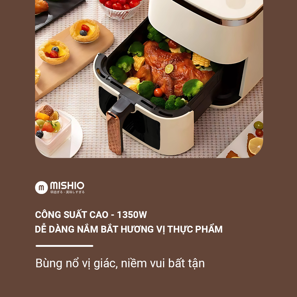 Nồi Chiên Không Dầu 8 Lít Mishio MK391 - Dung Tích Khổng Lồ, Nướng Nguyên Con Gà, Giá Cực Rẻ