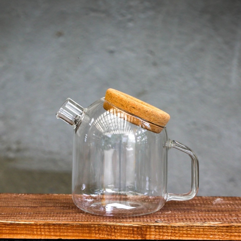 Bình nước thuỷ tinh, mẫu nút bần dẹp 800ml, cái , Dalat Retro