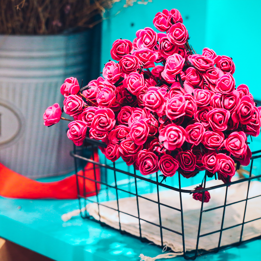 Hoa hồng handmade, loại bông nhỏ, màu hồng retro, bó 10 cành, Dalat Retro