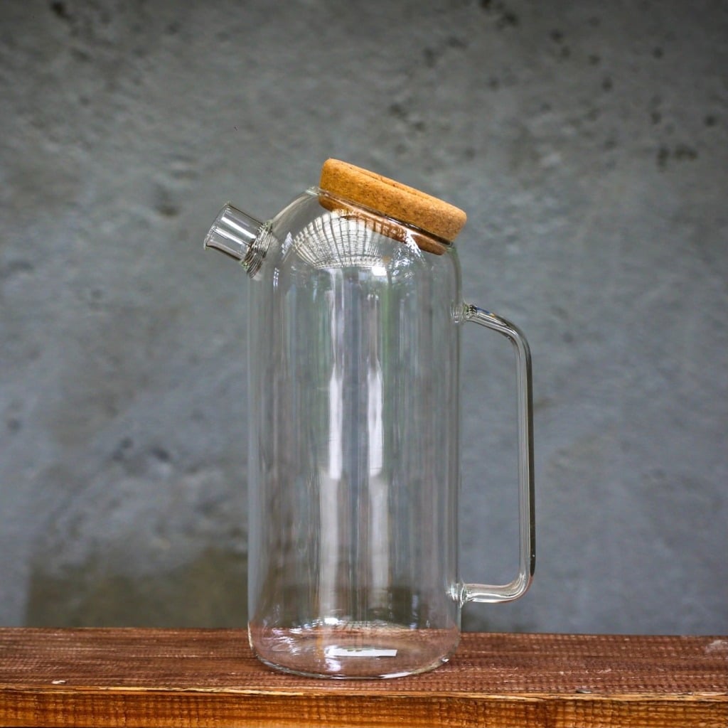 Bình nước thuỷ tinh, mẫu nút bần dẹp 1200ml, cái , Dalat Retro