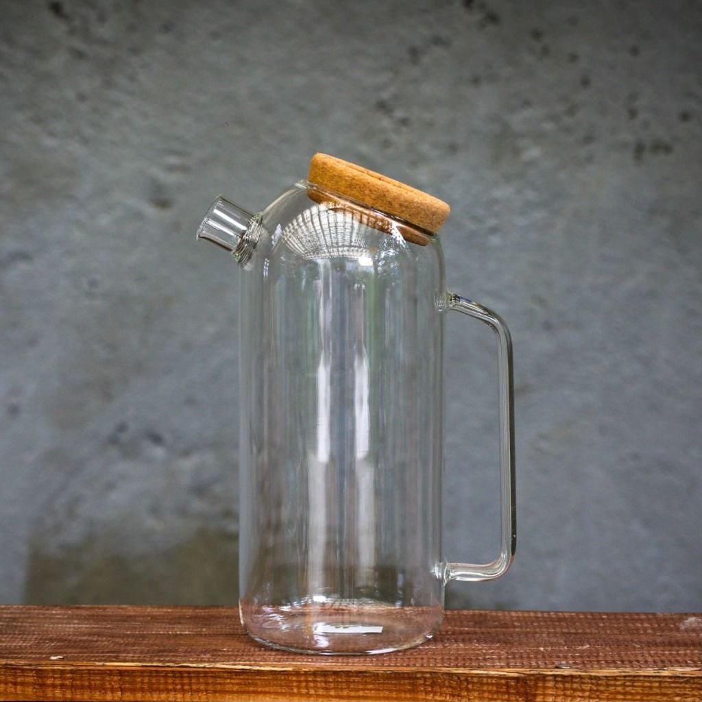 Bình nước thuỷ tinh, mẫu nút bần dẹp 1200ml, cái , Dalat Retro