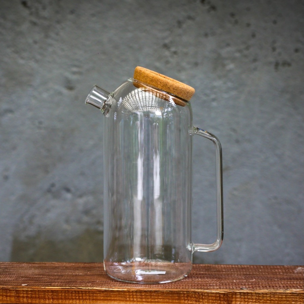 Bình nước thuỷ tinh, mẫu nút bần dẹp 1800ml, cái , Dalat Retro