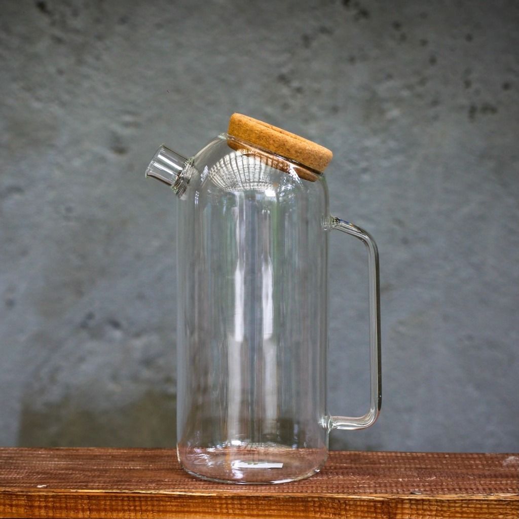 Bình nước thuỷ tinh, mẫu nút bần dẹp 1800ml, cái , Dalat Retro