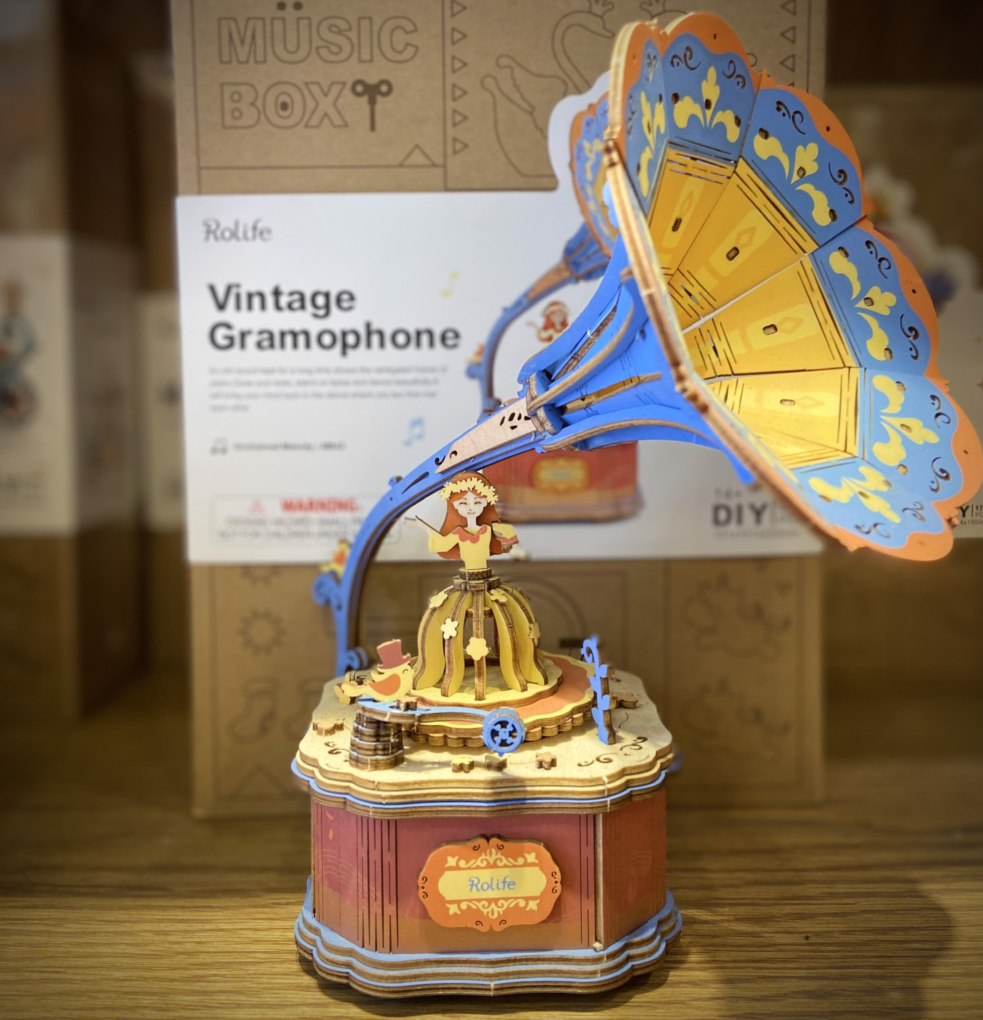 Bộ xếp hình gỗ DIY, hộp, mẫu Vintage Gramophone , Dalat Retro