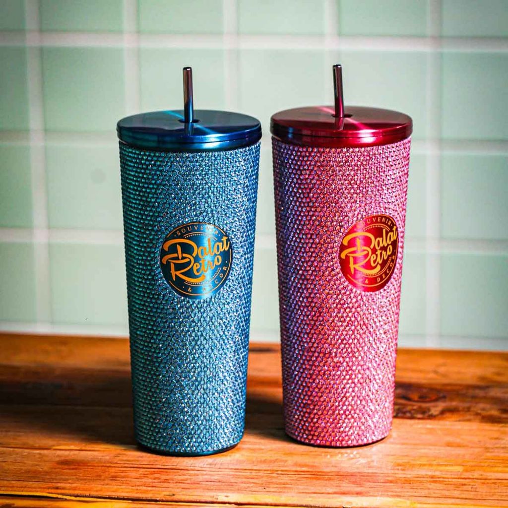 Bình nước giữ nhiệt, mẫu đính đá 650ml, hộp, Dalat Retro