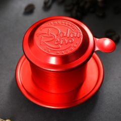 Phin cà phê, màu retro red, bộ, mẫu nhôm anode bắn cát, Dalat Retro