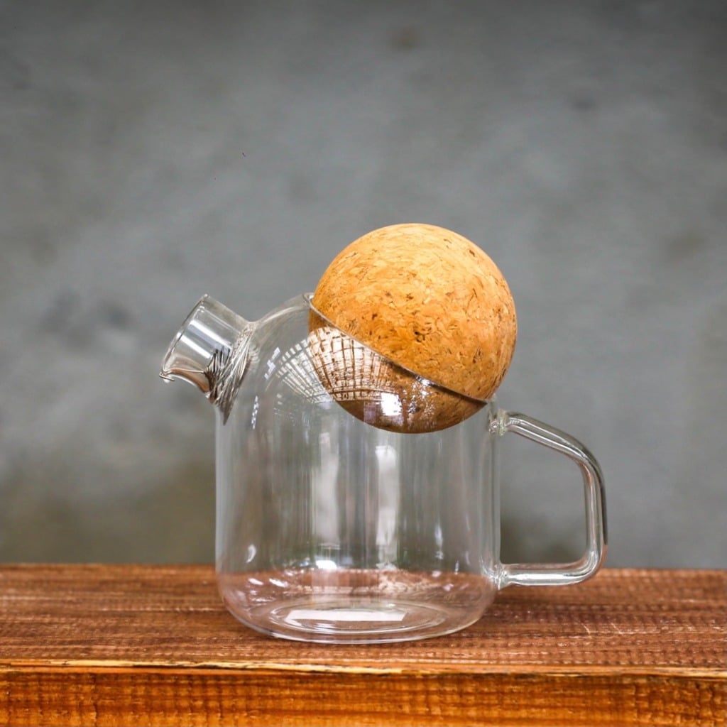 Bình nước thuỷ tinh, mẫu nút bần tròn 250ml, cái, Dalat Retro