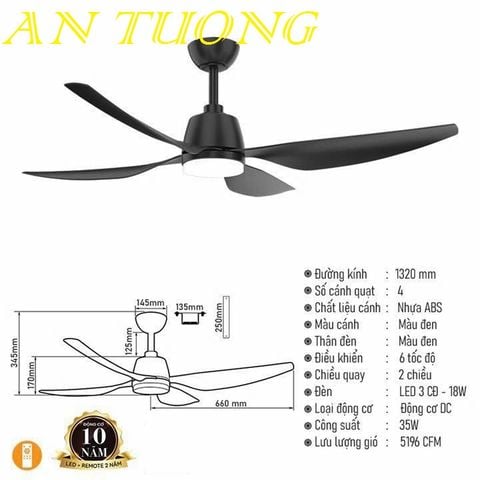  quạt trần đèn 4 cánh trang trí phòng khách, phòng ngủ, phòng bếp, căn hộ chung cư 02 