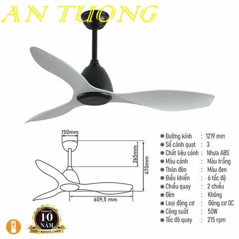  quạt trần đèn 3 cánh trang trí phòng khách, phòng ngủ, phòng bếp, căn hộ chung cư 012 