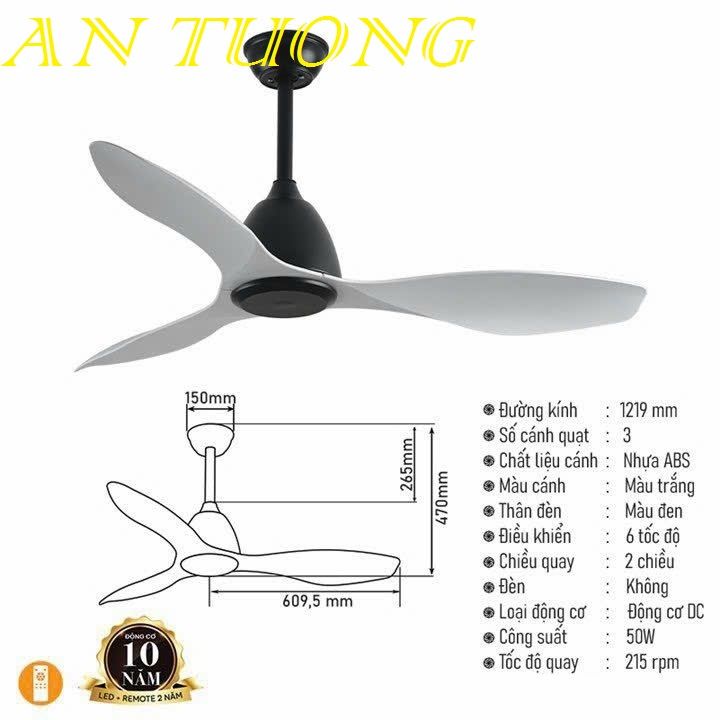 quạt trần đèn 3 cánh trang trí phòng khách, phòng ngủ, phòng bếp, căn hộ chung cư 012