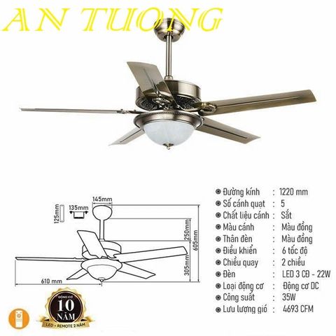  quạt trần đèn 5 cánh trang trí phòng khách, phòng ngủ, phòng bếp, căn hộ chung cư 015 