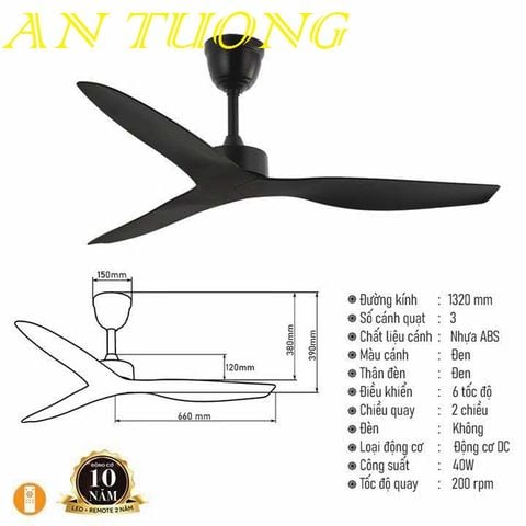  quạt trần đèn 3 cánh trang trí phòng khách, phòng ngủ, phòng bếp, căn hộ chung cư 016 