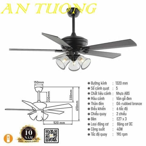  quạt trần đèn 5 cánh trang trí phòng khách, phòng ngủ, phòng bếp, căn hộ chung cư 019 