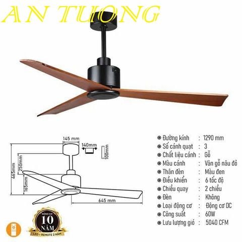  quạt trần đèn 3 cánh trang trí phòng khách, phòng ngủ, phòng bếp, căn hộ chung cư 020 