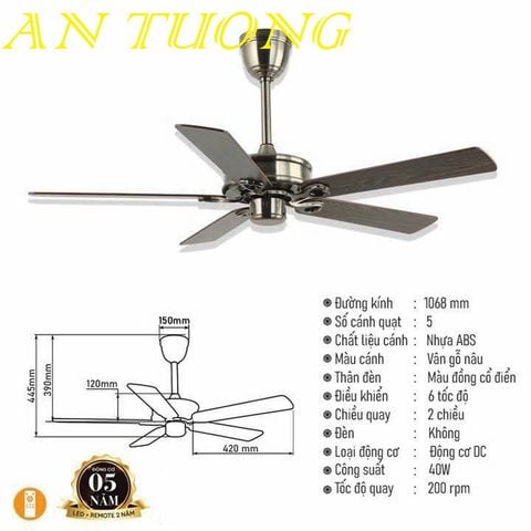  quạt trần đèn 5 cánh trang trí phòng khách, phòng ngủ, phòng bếp, căn hộ chung cư 021 