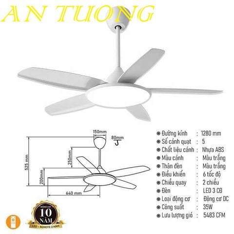  quạt trần đèn 5 cánh trang trí phòng khách, phòng ngủ, phòng bếp, căn hộ chung cư 027 
