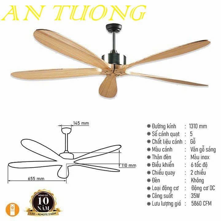 quạt trần đèn 5 cánh trang trí phòng khách, phòng ngủ, phòng bếp, căn hộ chung cư 029