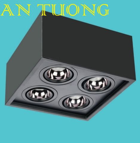  đèn lon led vuông 4 bóng xoay chiếu điểm ốp nổi 4 bóng LED COB 10w x 4 vỏ đen 