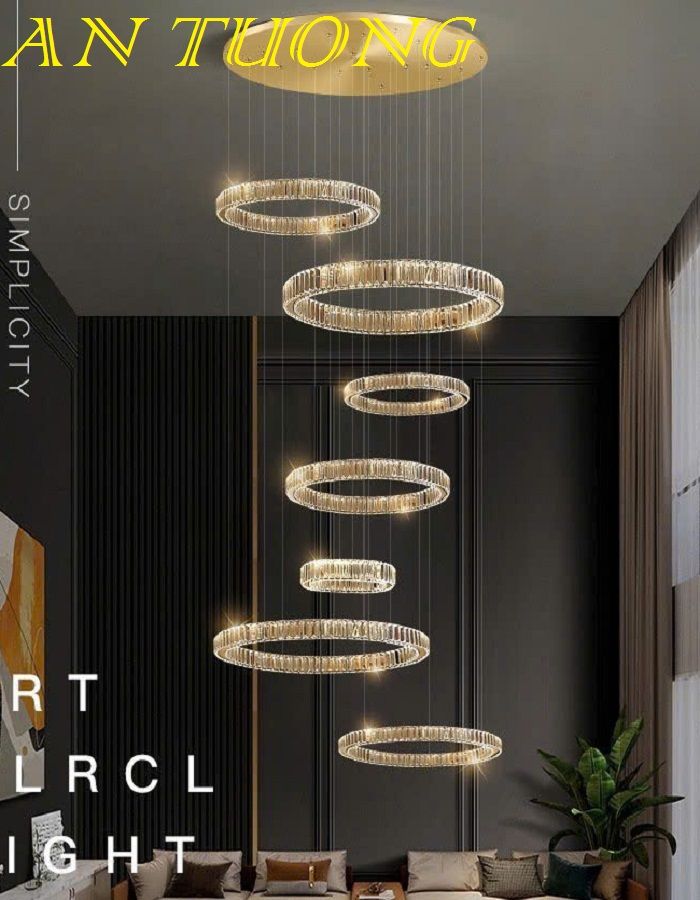 đèn chùm pha lê led thông tầng trang trí phòng khách thông tầng đẹp, hiện đại - đèn chùm trang trí căn hộ chung cư 06