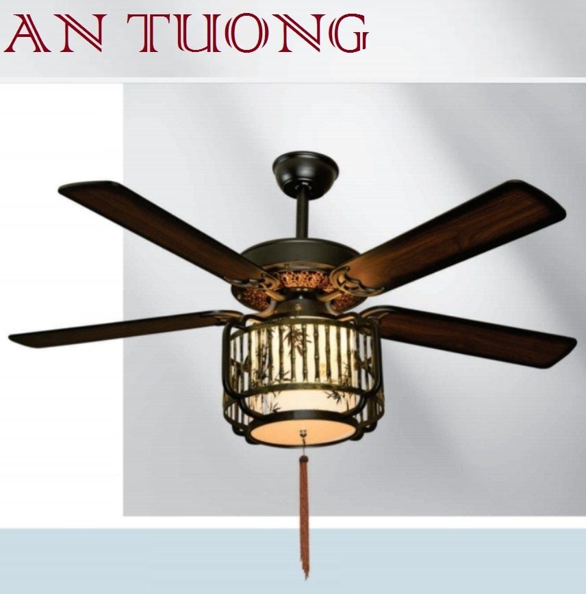 QUẠT TRẦN ĐÈN CÁNH GỖ 5 CÁNH TRANG TRÍ PHÒNG KHÁCH, PHÒNG BẾP, PHÒNG ĂN