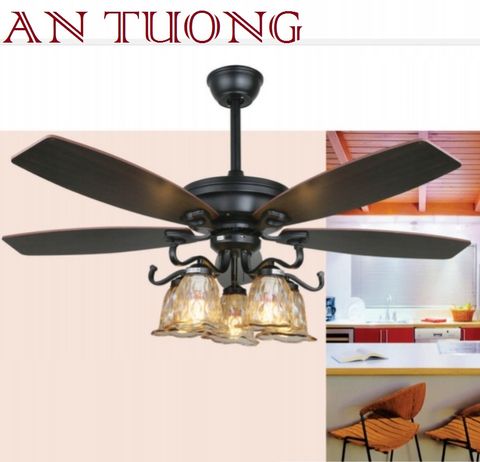  QUẠT TRẦN ĐÈN CÁNH GỖ 5 CÁNH TRANG TRÍ PHÒNG KHÁCH, PHÒNG BẾP, PHÒNG ĂN 