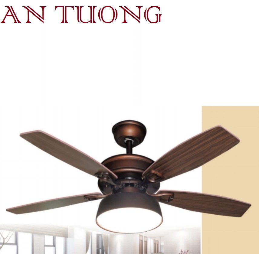 QUẠT TRẦN ĐÈN CÁNH GỖ 5 CÁNH TRANG TRÍ PHÒNG KHÁCH, PHÒNG BẾP, PHÒNG ĂN