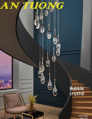  đèn thả trần thông tầng cầu thang giếng trời kiểu pha lê giọt nước đẹp, hiện đại, giá tốt 0020 