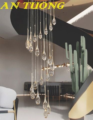  đèn thả trần thông tầng cầu thang giếng trời kiểu pha lê giọt nước đẹp, hiện đại, giá tốt 0021 