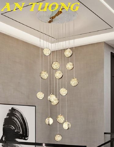 đèn thả trần thông tầng cầu thang giếng trời kiểu pha lê giọt nước đẹp, hiện đại, giá tốt 0024 