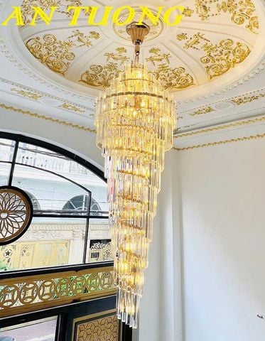  đèn chùm pha lê thả thông tầng phòng khách trần cao đẹp, hiện đại 003 