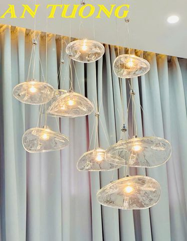  đèn chùm pha lê lá sen thả trần phòng khách đẹp hiện đại 007 