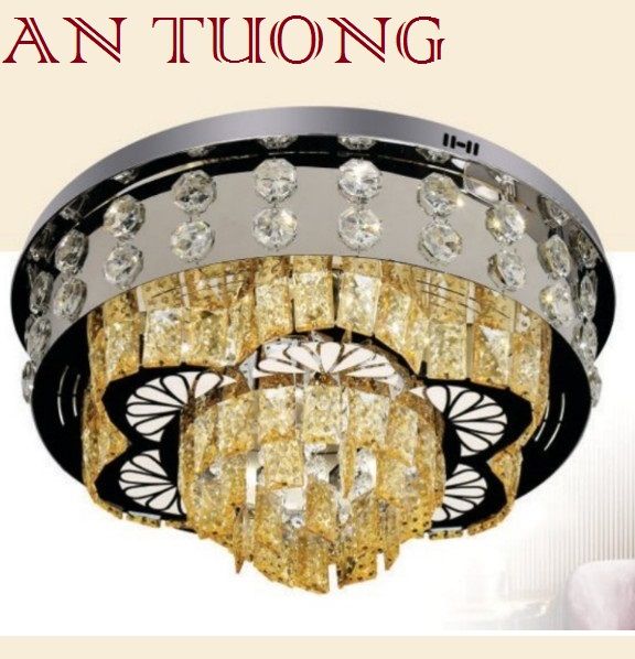 đèn mâm ốp trần pha lê led trang trí phòng khách, nhà phố, biệt thự cổ điển tân cổ điển 047