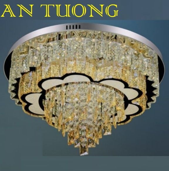 đèn mâm ốp trần pha lê led trang trí phòng khách, nhà phố, biệt thự cổ điển tân cổ điển 085