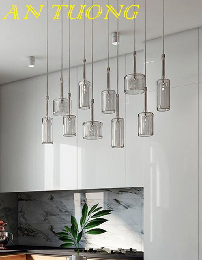 đèn thả trần trang trí phòng bếp đẹp, bàn đảo bếp phòng ăn hiện đại 014