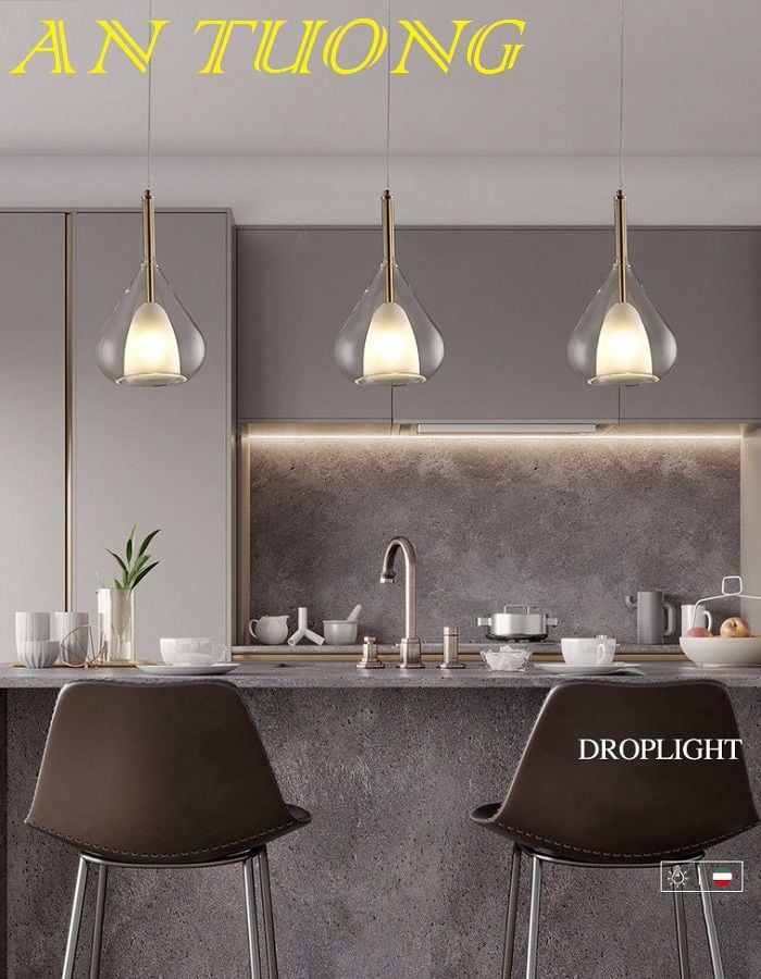 đèn thả trần trang trí phòng bếp đẹp, bàn đảo bếp phòng ăn hiện đại 032